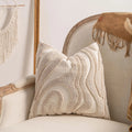 Knitted striped pillow cover with decorative tassel edging in a choice of six patterns.