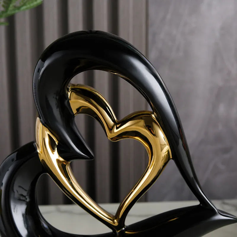 Modern white porcelain love heart ornament with a choice of metallic gold, silver and coloured finishes.