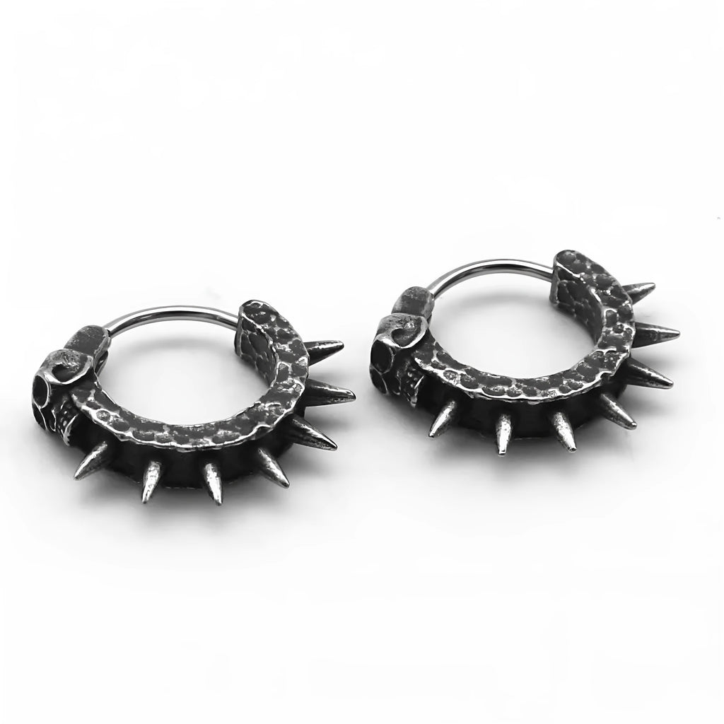 Black geometric motorcycle-themed punk drop earrings with chain details for men and women.