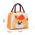 Children's insulated cartoon lunch box bag showing orange bear design with aluminium foil insulation