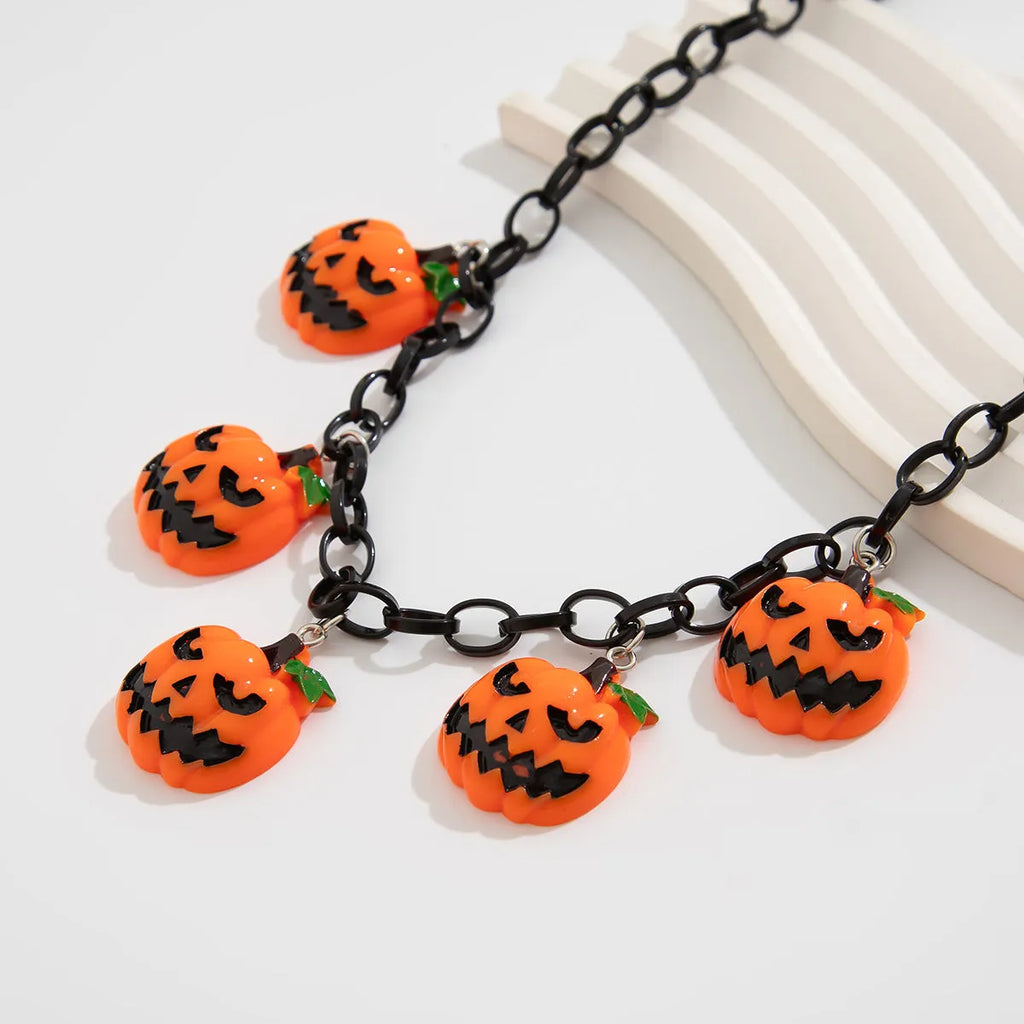 Halloween ghost pumpkin acrylic necklace with cartoon character modelling in mixed colour 06705