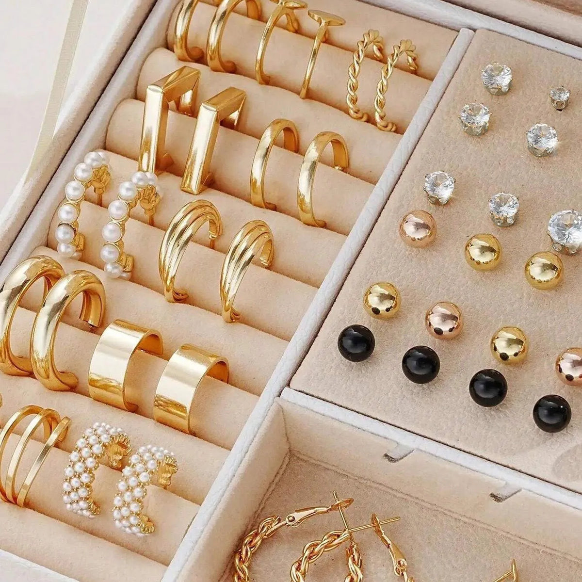 108-piece set of gold and yellow geometric and round alloy earrings for women.