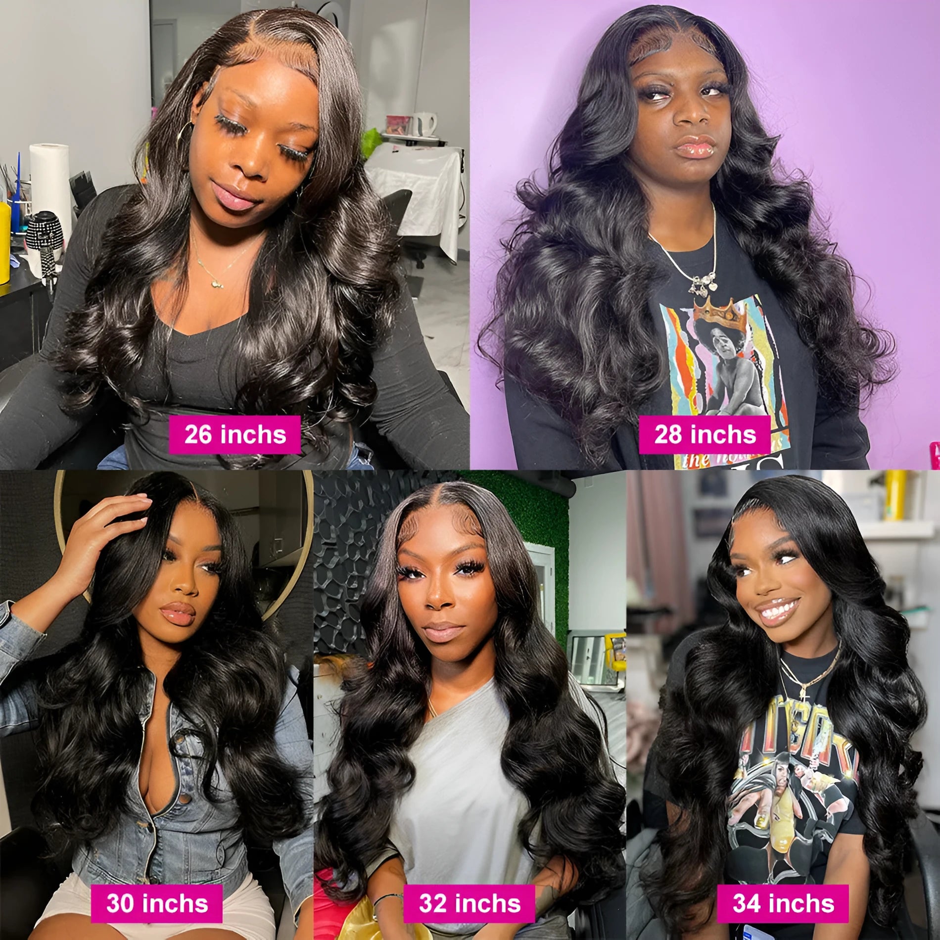 Black synthetic front lace wig with long curly hair and side bangs on display