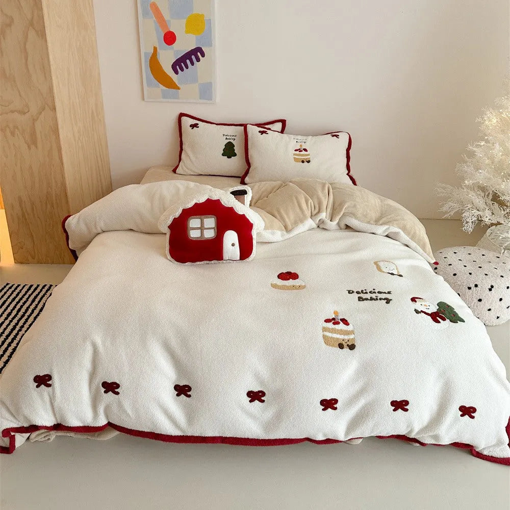 Girl's winter Christmas cartoon bedding four-piece set with Xuefu Milk Pastry pattern