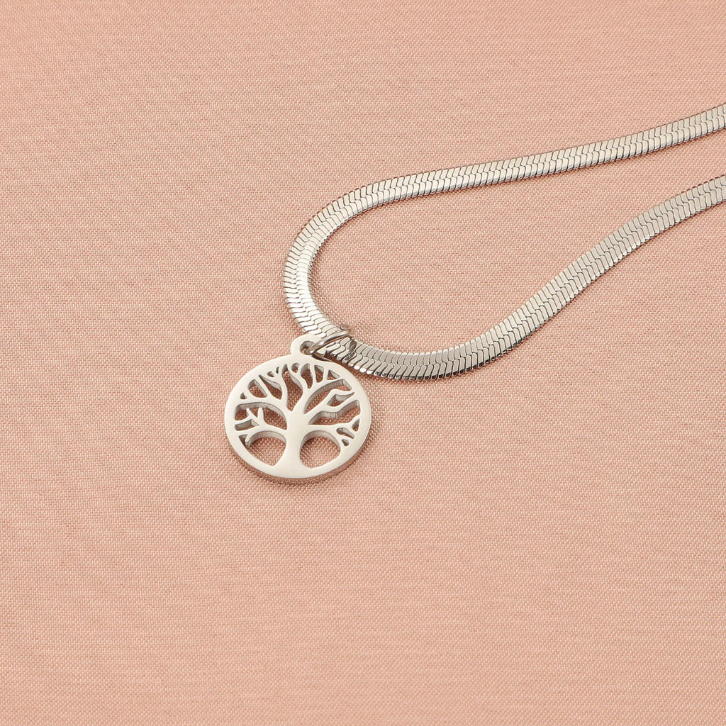 Stainless steel clavicle chain with titanium steel tree pendant, adjustable 51-60cm length