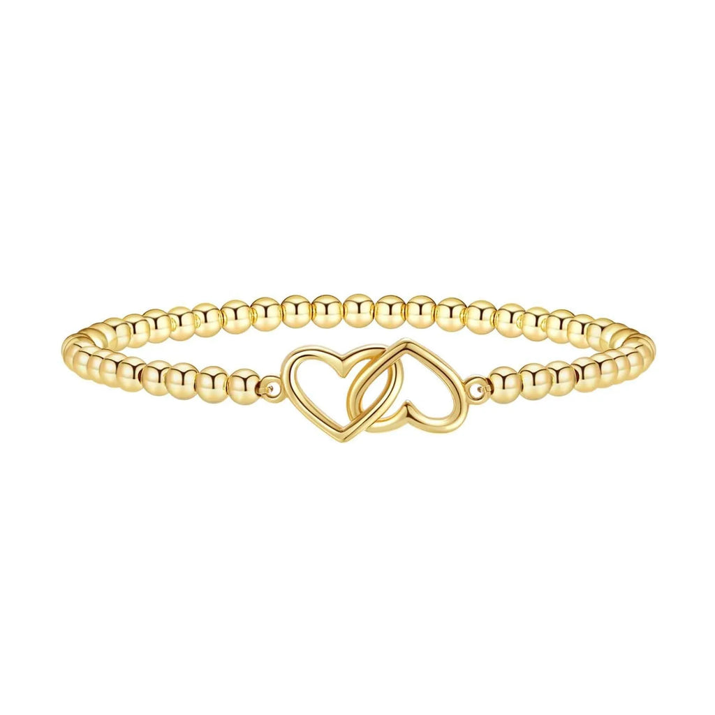 Adjustable stainless steel beaded bracelet with geometric round design in six electroplated colour options