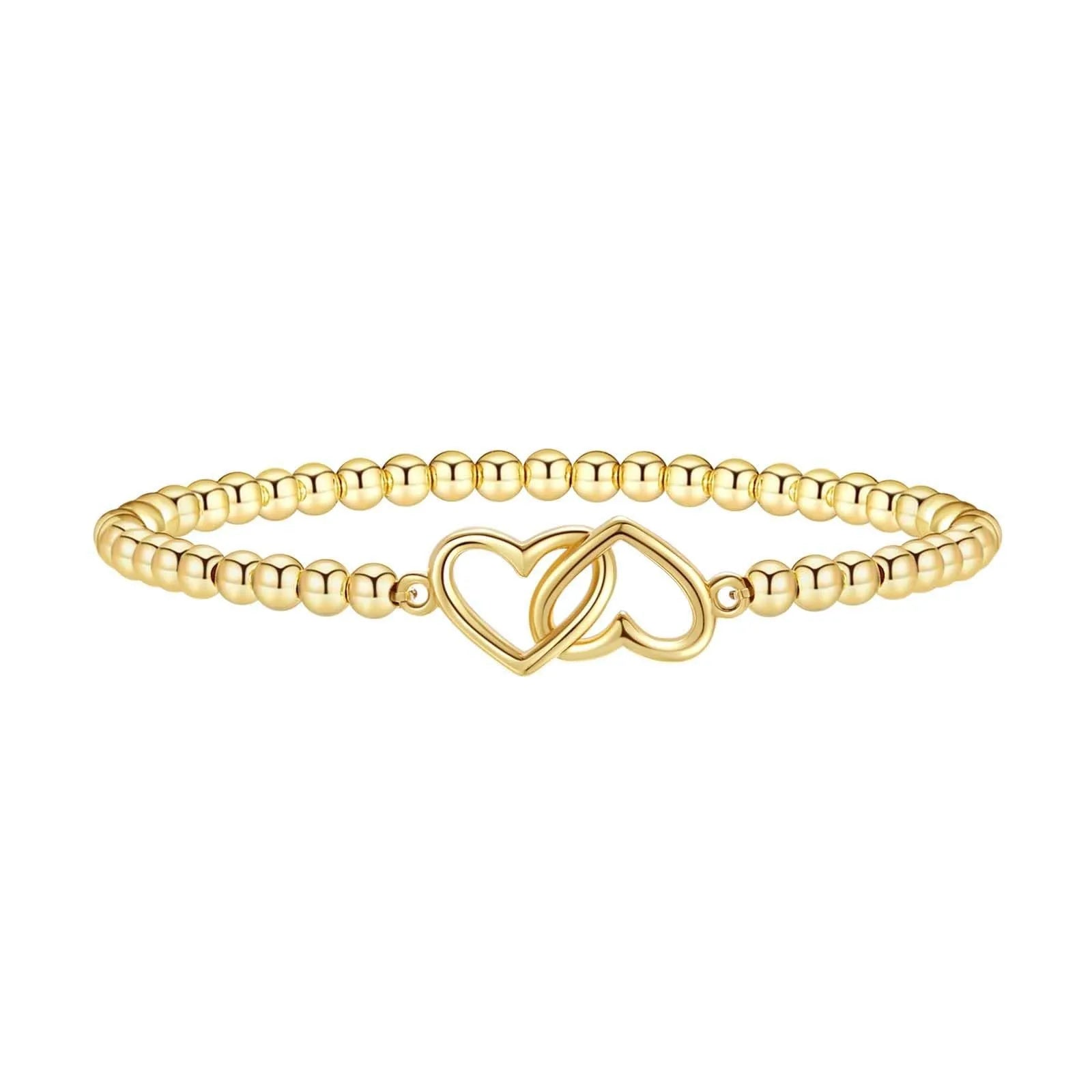 Adjustable stainless steel beaded bracelet with geometric round design in six electroplated colour options