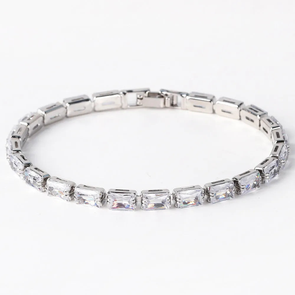 Women's zircon bracelet with electroplated finish showing multiple colour stone options set in alloy