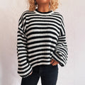 Women's vintage striped pullover sweater in polyester fabric for autumn winter wear