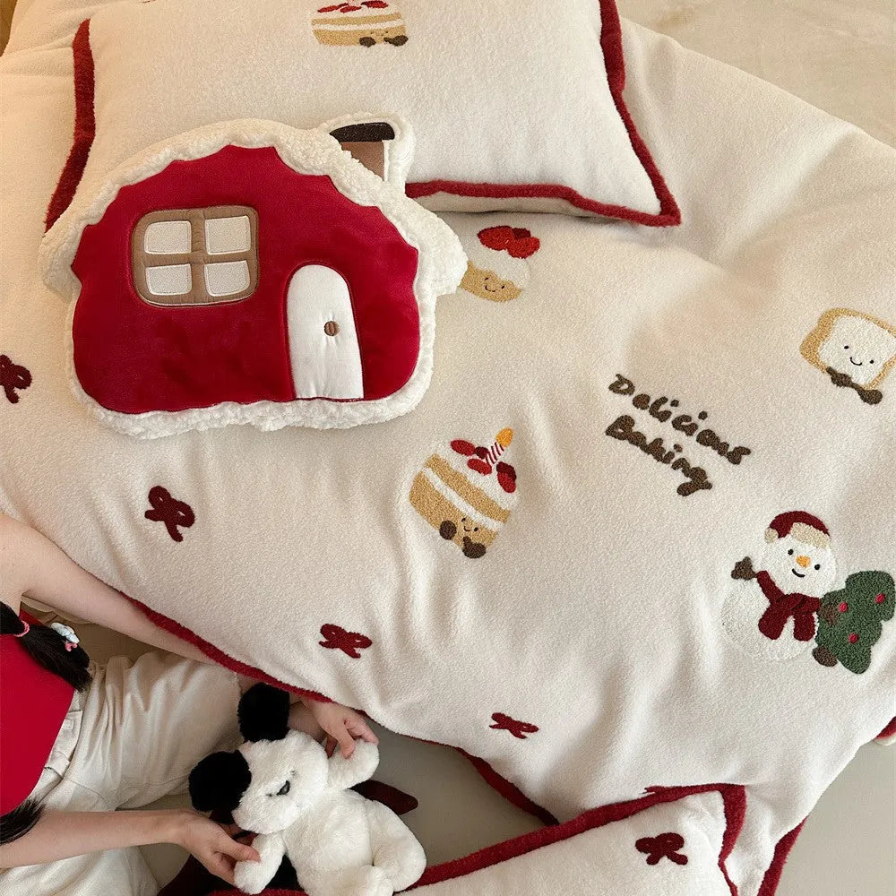 Girl's winter Christmas cartoon bedding four-piece set with Xuefu Milk Pastry pattern