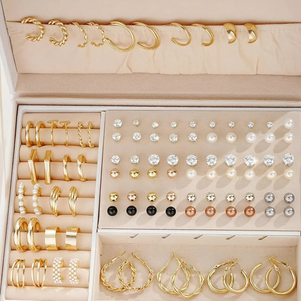 108-piece set of gold and yellow geometric and round alloy earrings for women.