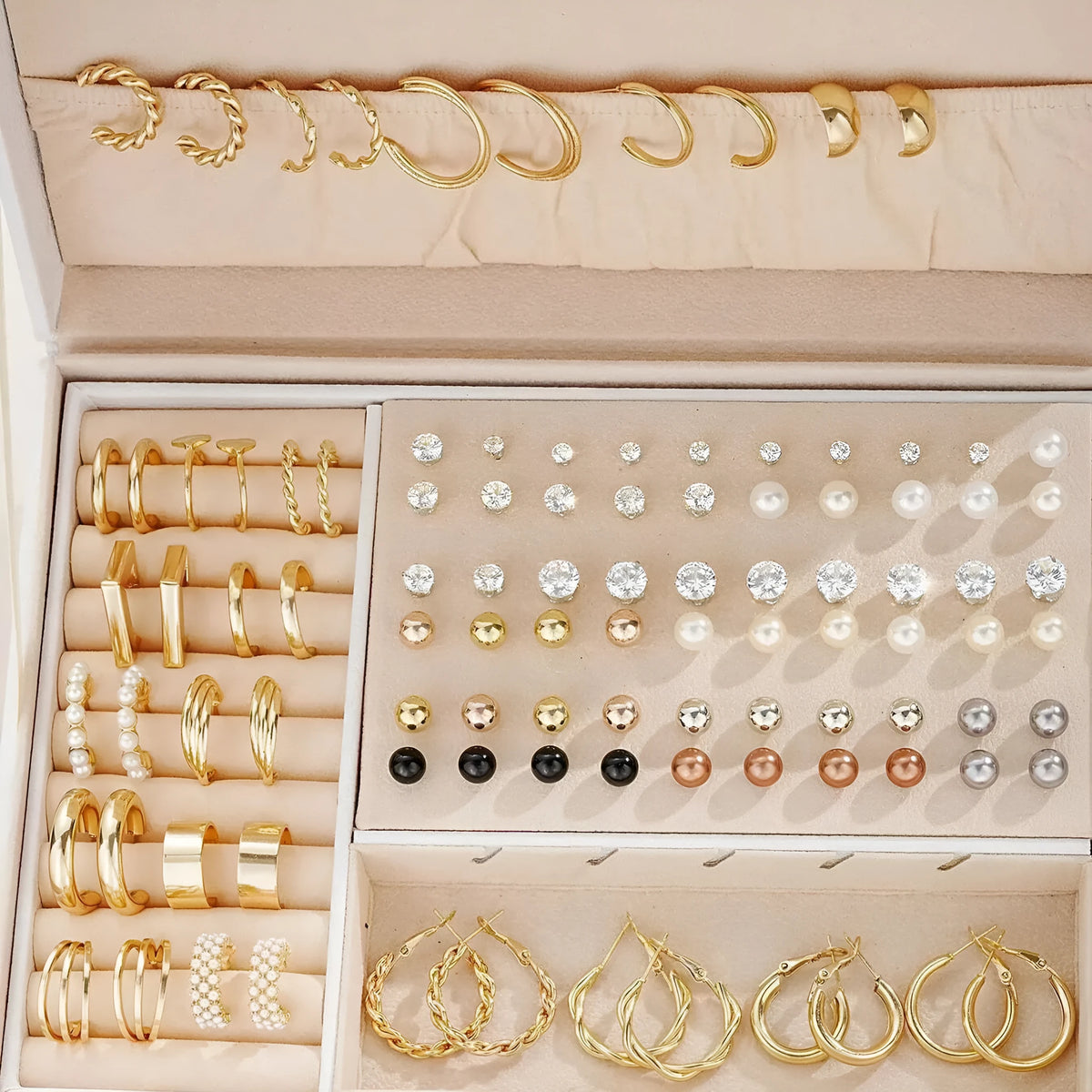 108-piece set of gold and yellow geometric and round alloy earrings for women.