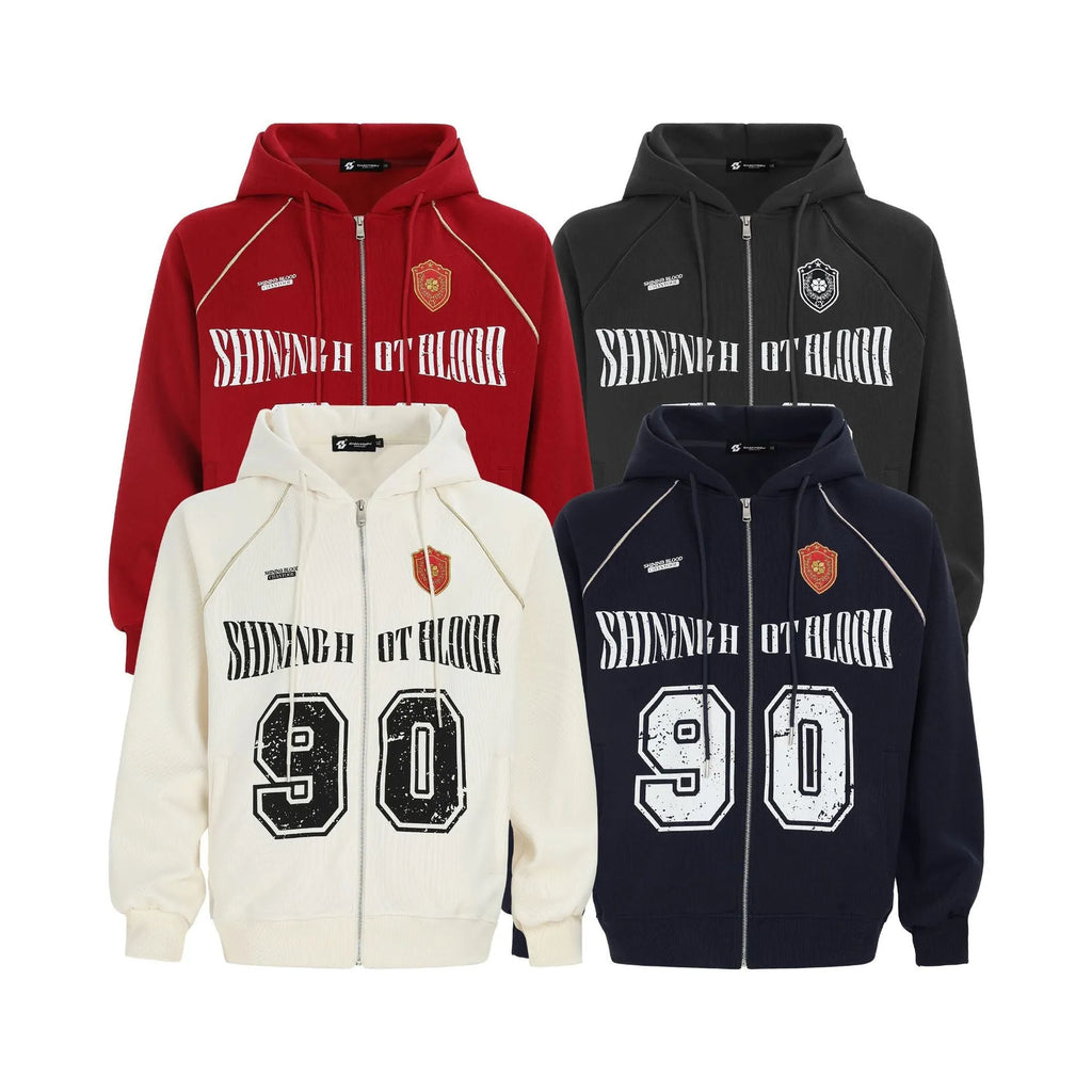 Women's loose American retro jacket with letter embroidery in cotton blend fabric, shown in apricot colour