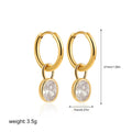 Close-up of women's retro oval zircon earrings in copper setting, showing ellipse design.