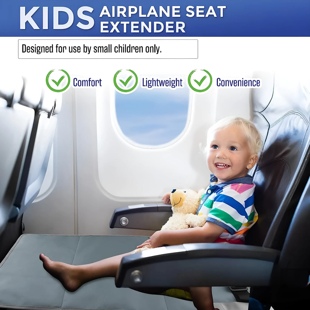 Portable children's aircraft pedal seat extender in blue with optional drawstring pocket