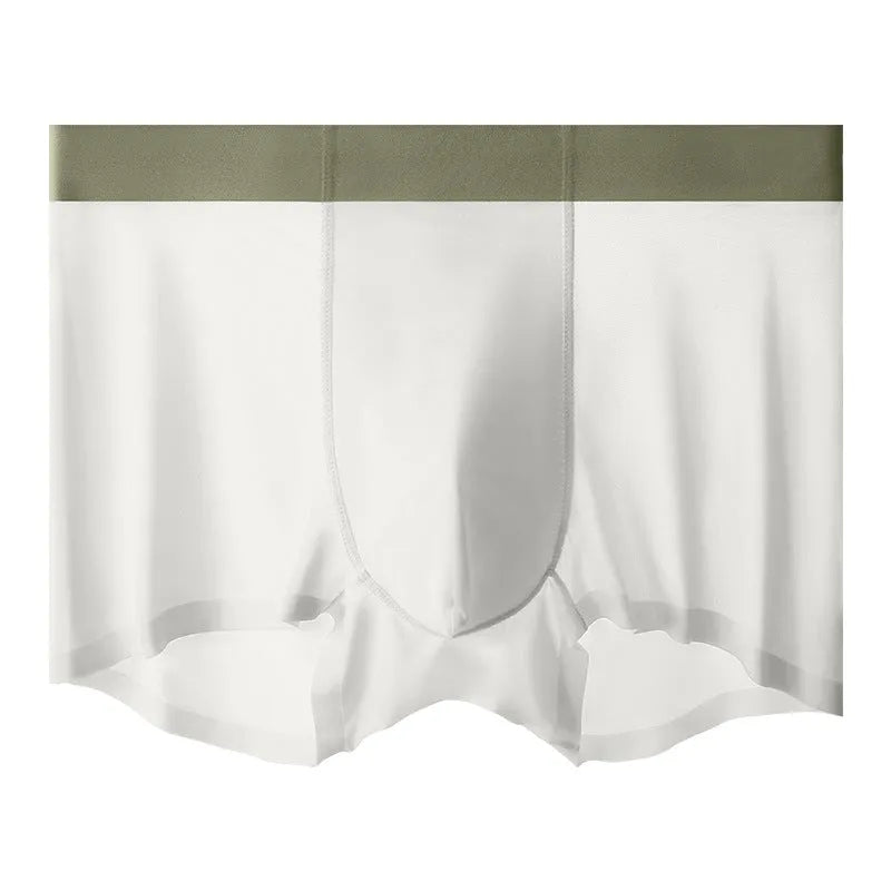 Men's ice silk shorts in bean green with a seamless mid-waist design