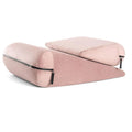 Triangular wedge cushion for furniture corner protection in grey colour with embroidery detailing.