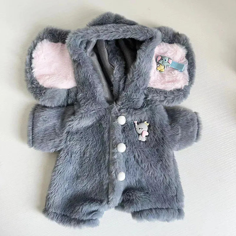 Grey elephant jumpsuit doll clothes for 30cm Lina bears in plush material