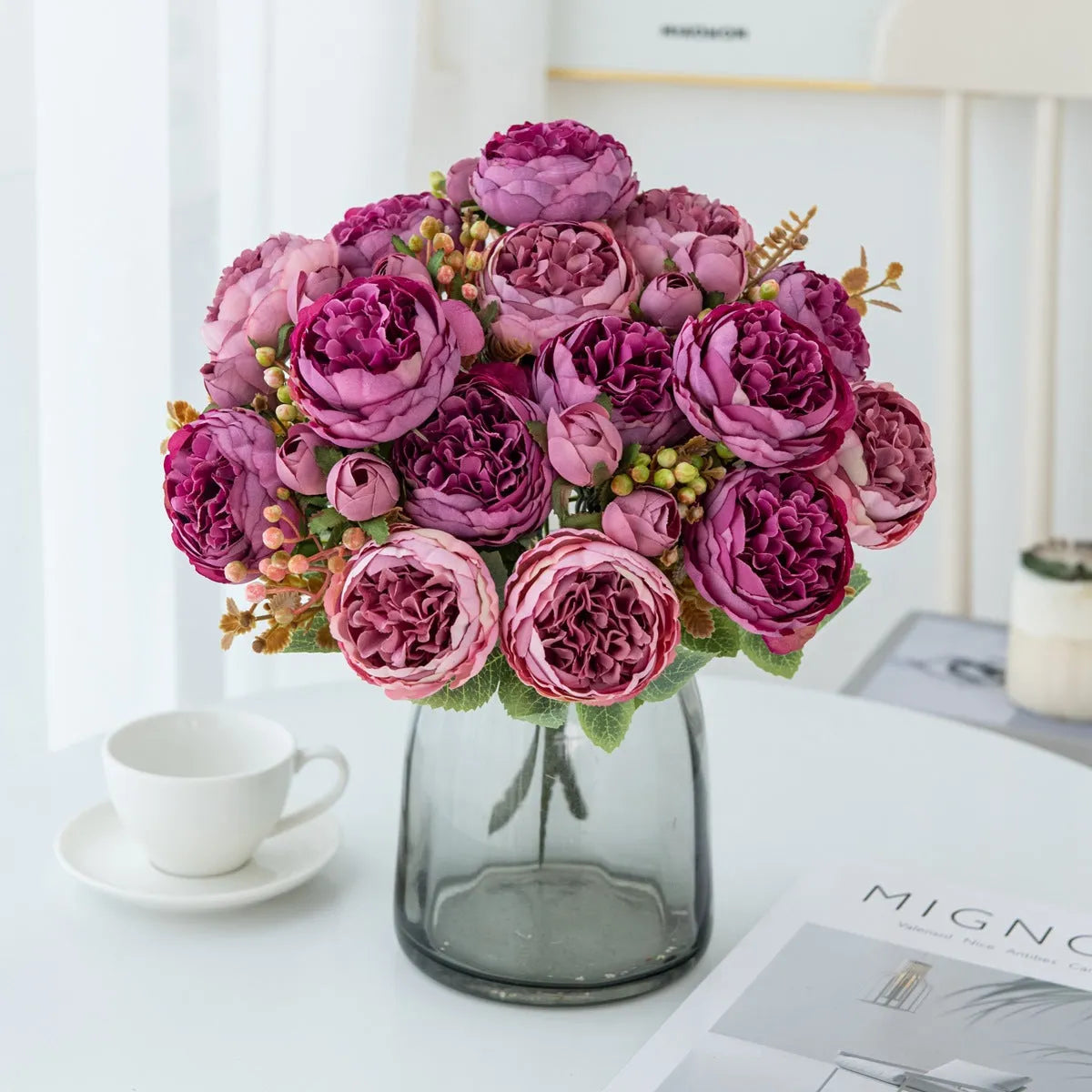 Artificial silk peony bouquet in champagne colour for wedding or home decoration