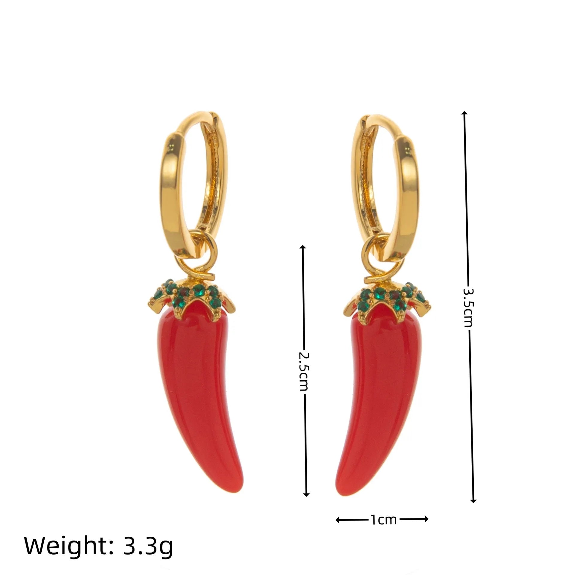 Gold plated fruit and vegetable design earrings showing carrot, orange and blueberry styles