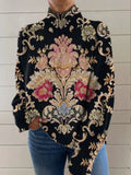 Women's black 3D pattern printed turtleneck sweater with loose Japanese Korean casual styling