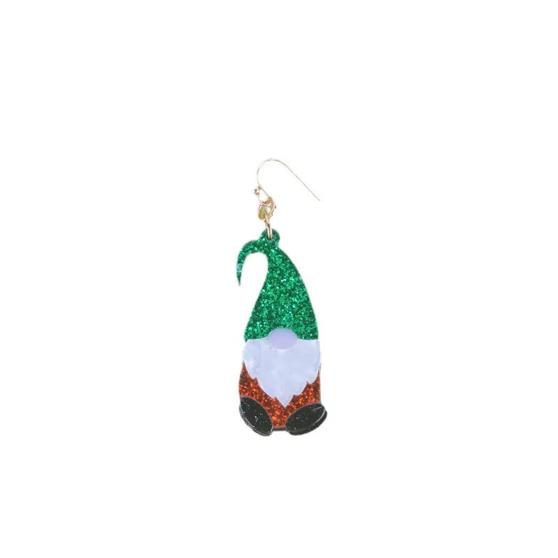Santa Claus cartoon character acrylic fashion earrings in red, green, and mixed colour styles.