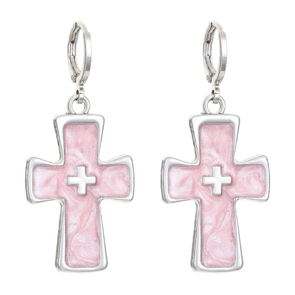 Women's alloy earrings with drip oil finish in cross, heart, and cat designs