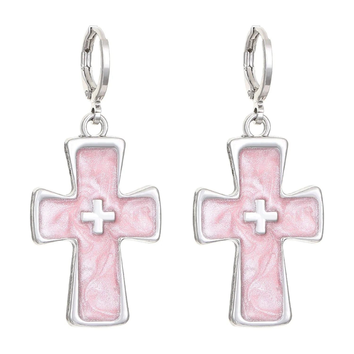 Women's alloy earrings with drip oil finish in cross, heart, and cat designs