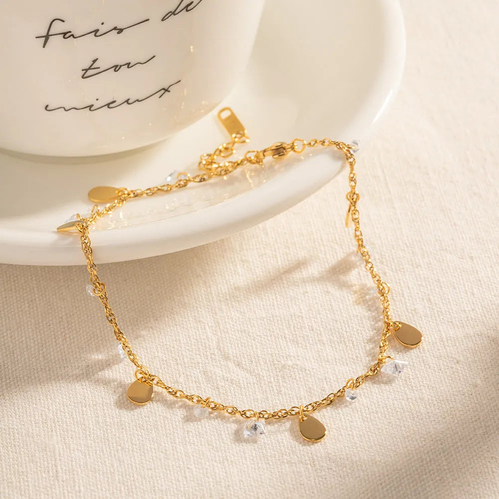 Women's stainless steel geometric water drop tassel anklet in JDAW2303012 colour