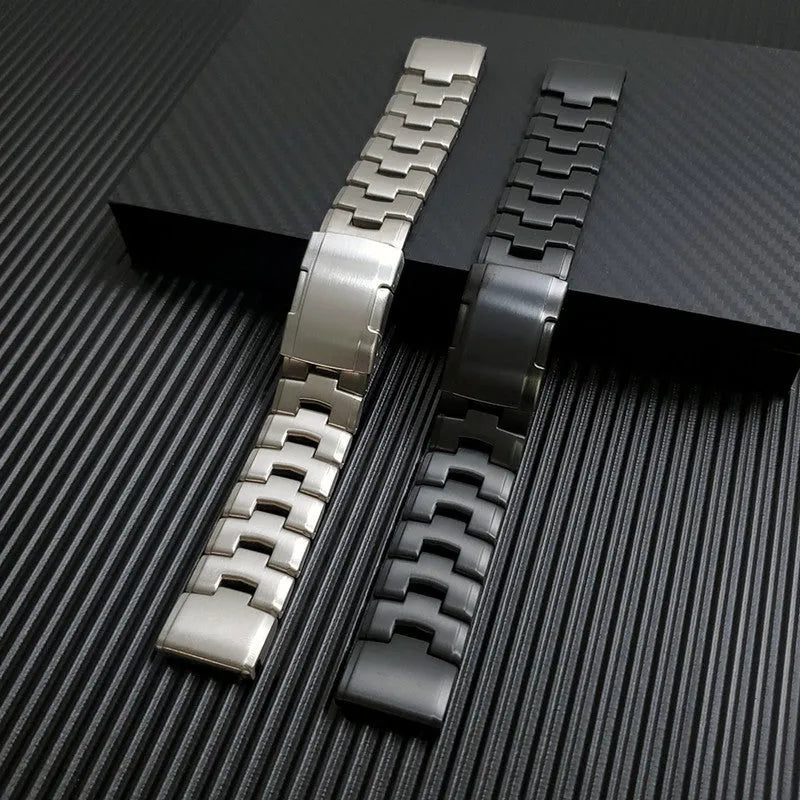 Garmin Jiaming Fenix compatible watch strap in silver, black, and titanium colour for 22mm and 26mm watches.