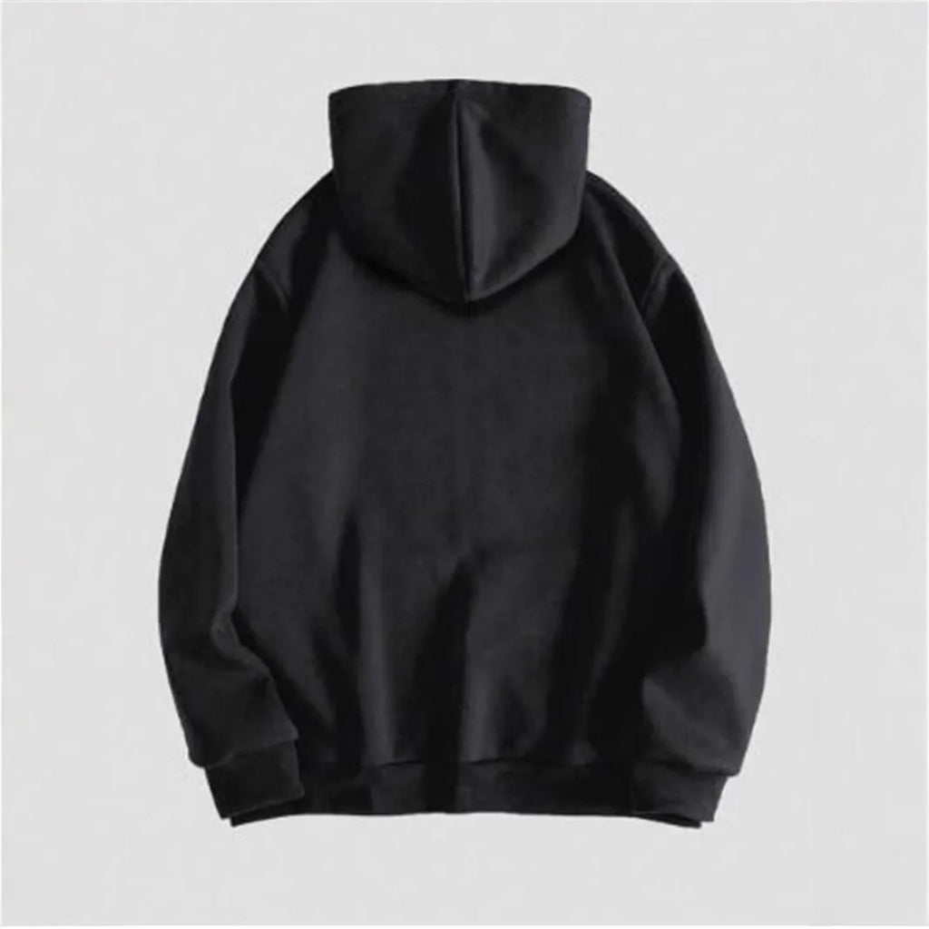 Men's black hooded sweatshirt with skull hot stamp pattern and long sleeves