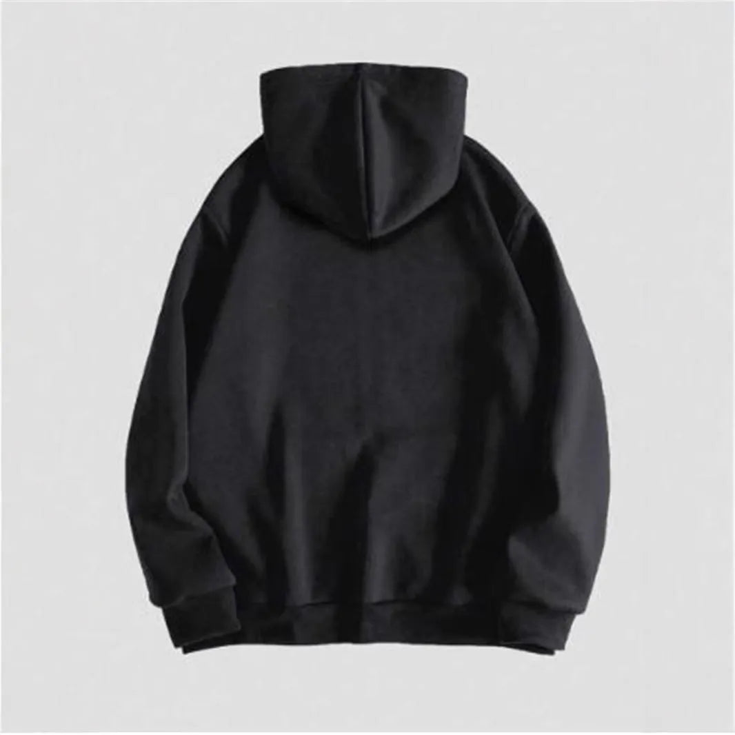 Men's black hooded sweatshirt with skull hot stamp pattern and long sleeves