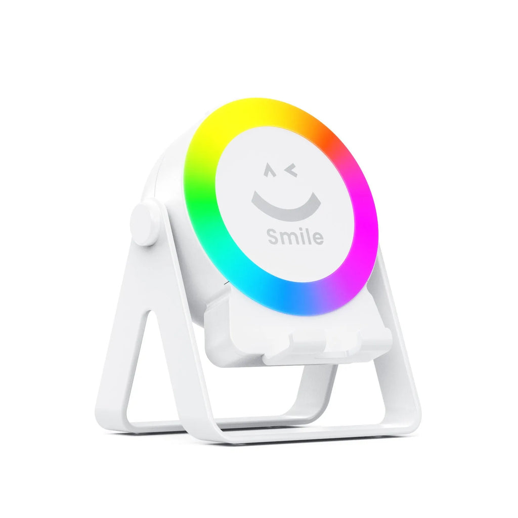 Black and white wireless Bluetooth speaker with induction bracket and colourful LED lighting effects
