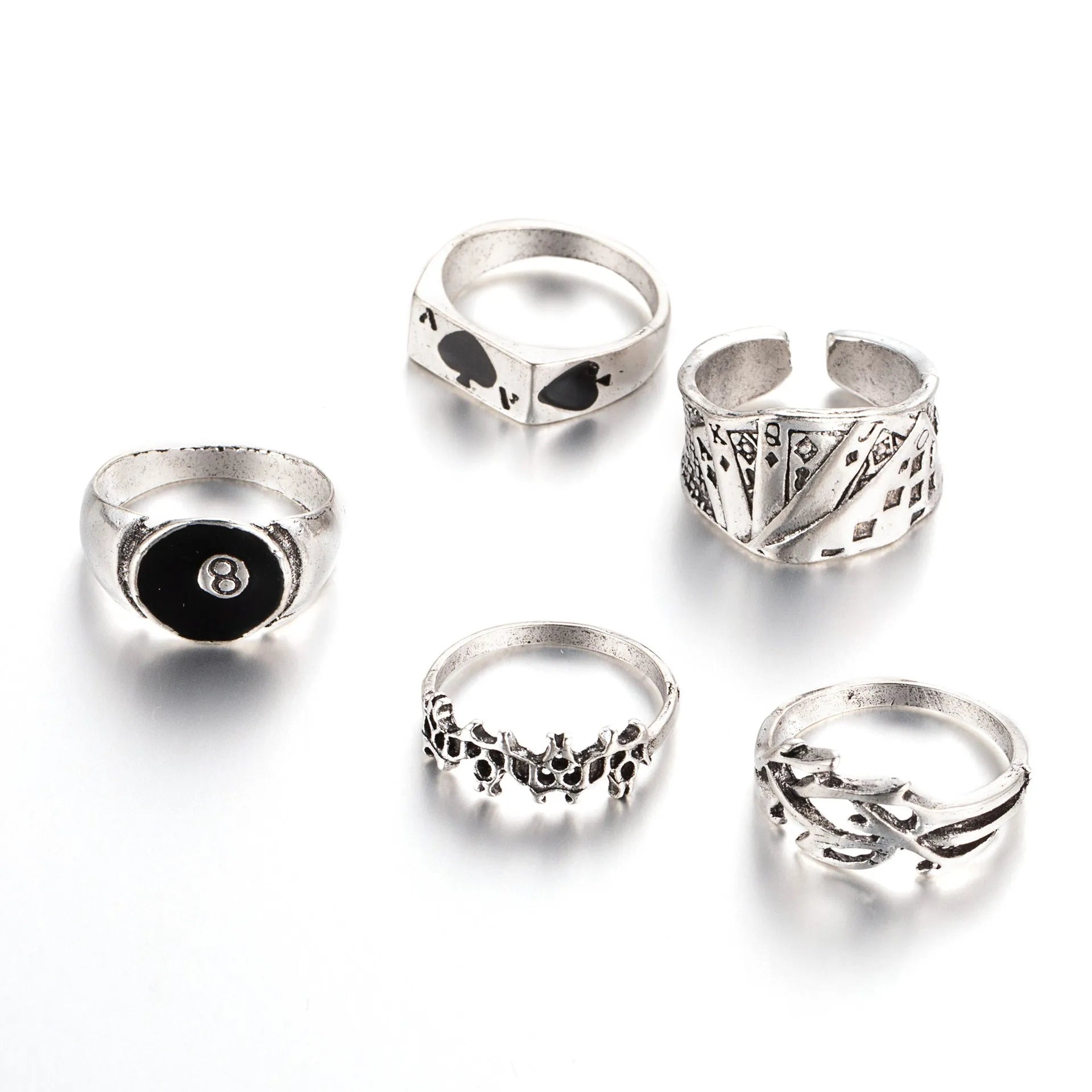 Black alloy poker ring with retro spade card design for female wearers