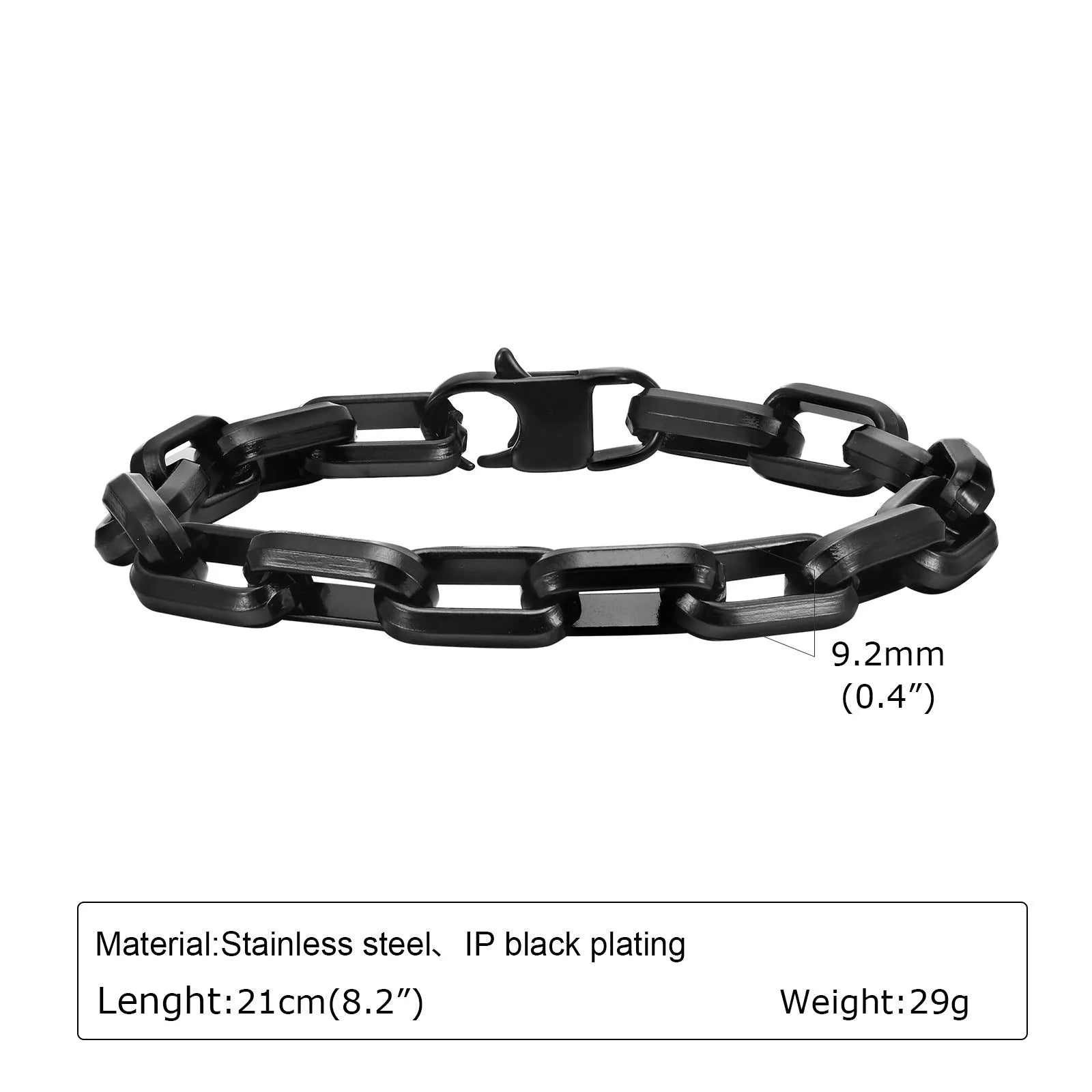 Titanium steel men's bracelet with square chain links in steel, gold, black, or retro finish.