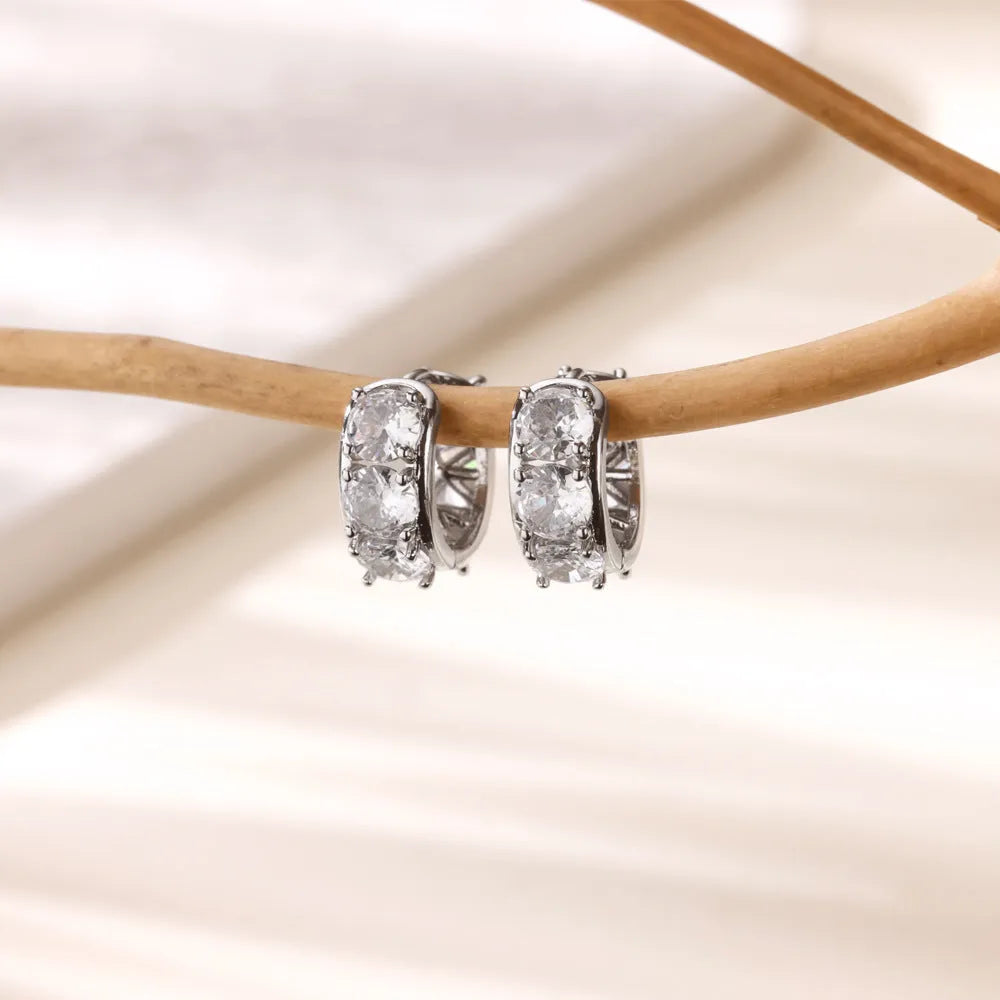 Women's stainless steel U-shaped ear clip earrings with inlaid zircon detail, colour E5772P