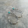 Circular turquoise earrings in antique silver with bohemian geometric design