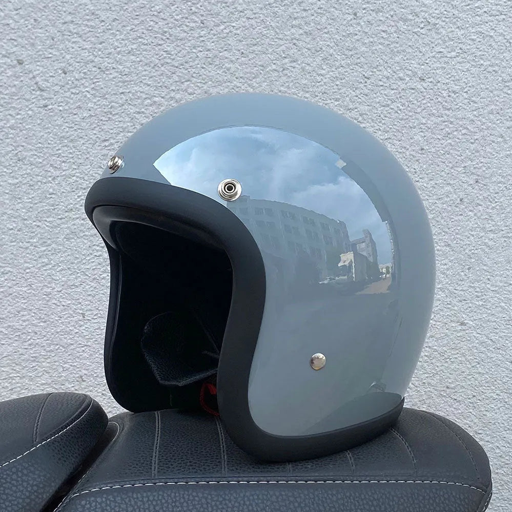 FRP retro half motorcycle helmet in Cement Gray for electric motorcycle commuting