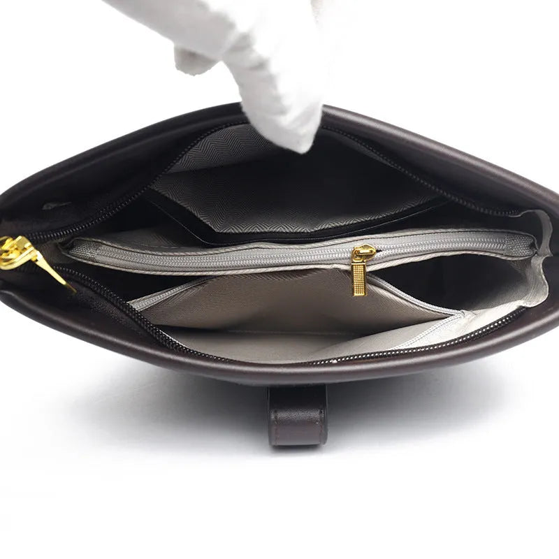 Black Korean style soft PU bucket messenger bag with double straps and external pocket