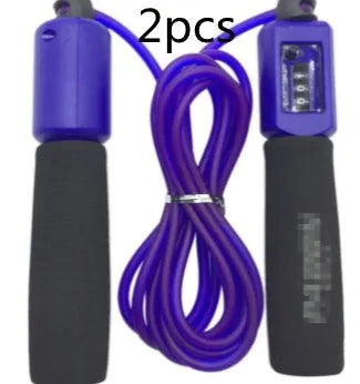 Adjustable length fitness skipping rope with sponge grip handles in multiple colour options
