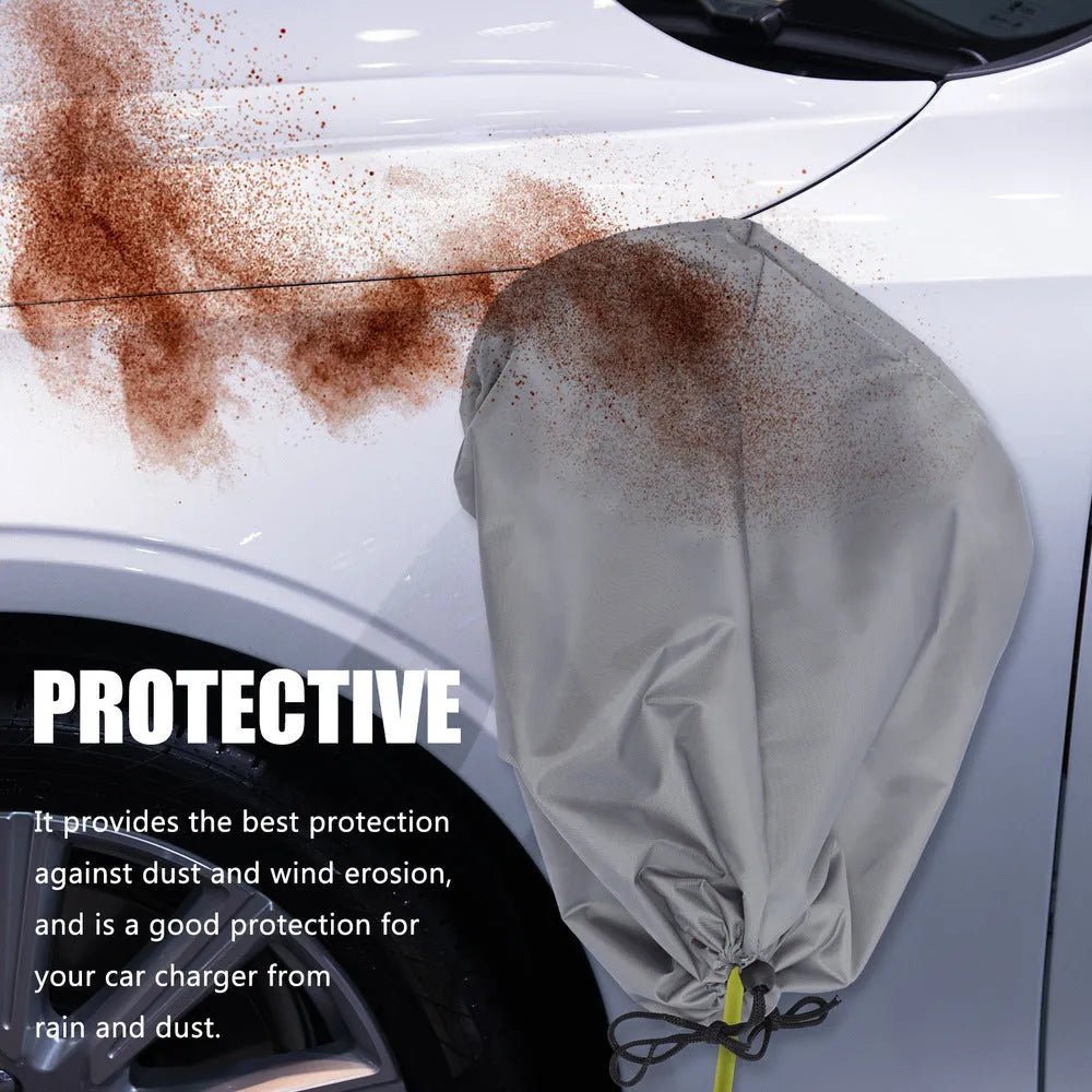 Waterproof charging cover for electric vehicles with drawstring closure in grey colour
