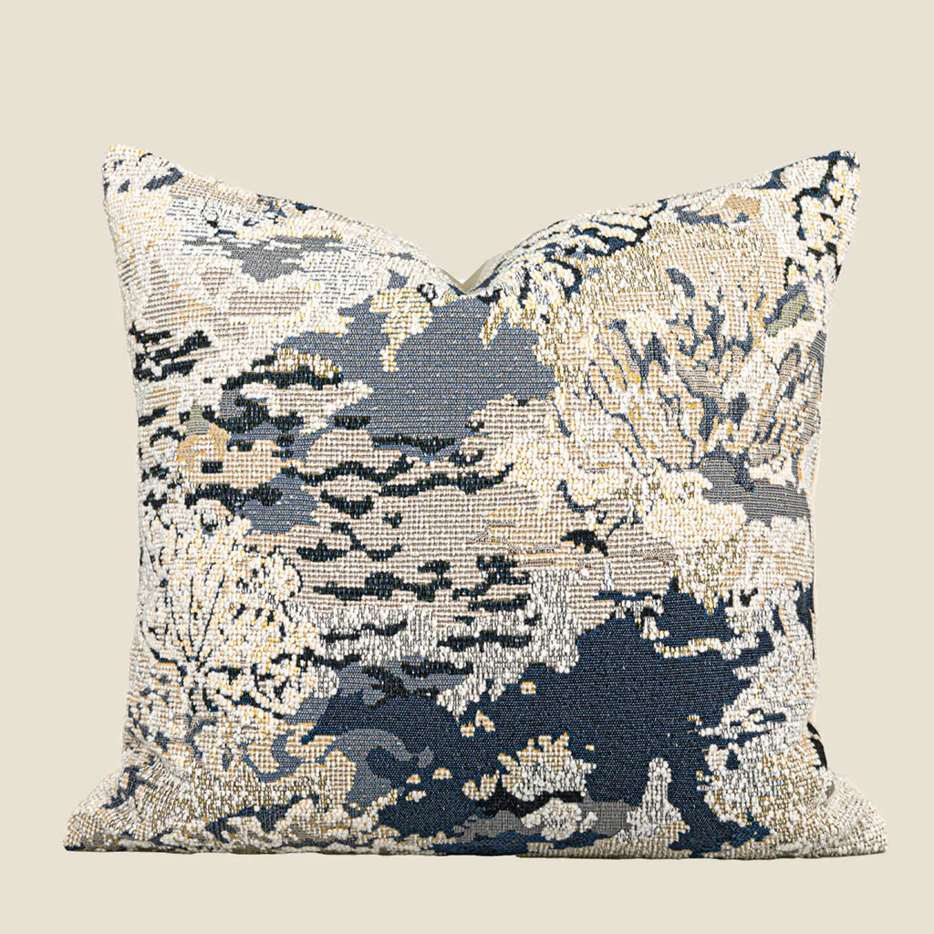Chinese style blue floral decorative cushion pillow with feather velvet core in square and waist pillow sizes