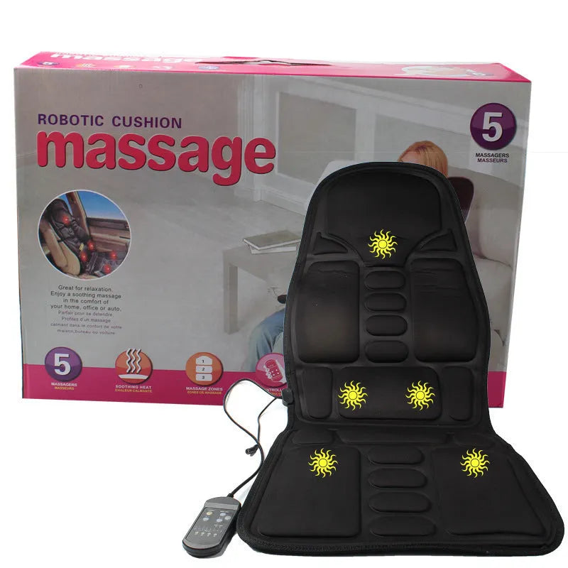 Black heating massage mat with infrared physiotherapy seat cushion and variable speed controls
