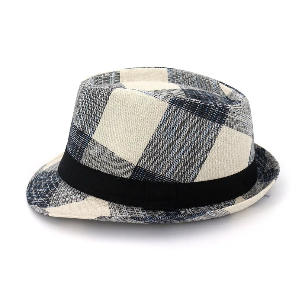 Polyester bell crown straw hat in black or blue with 12cm height and 4.5cm brim for sun protection
