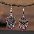Smart water drop purple retro ethnic-style long crystal fringe earrings with alloy drop shape