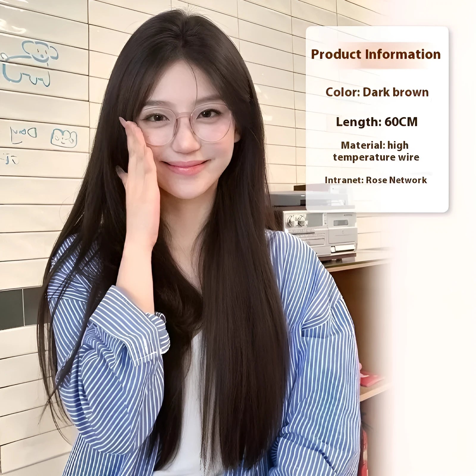 Full-head forehead lace wig in straight mid-length style with styling accessories on white background.