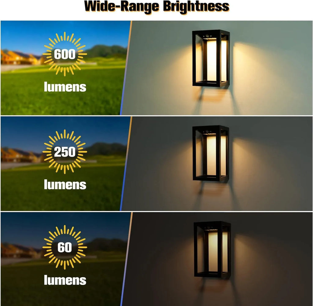 Modern solar outdoor wall lamp with IP65 waterproof rating for garden and courtyard lighting