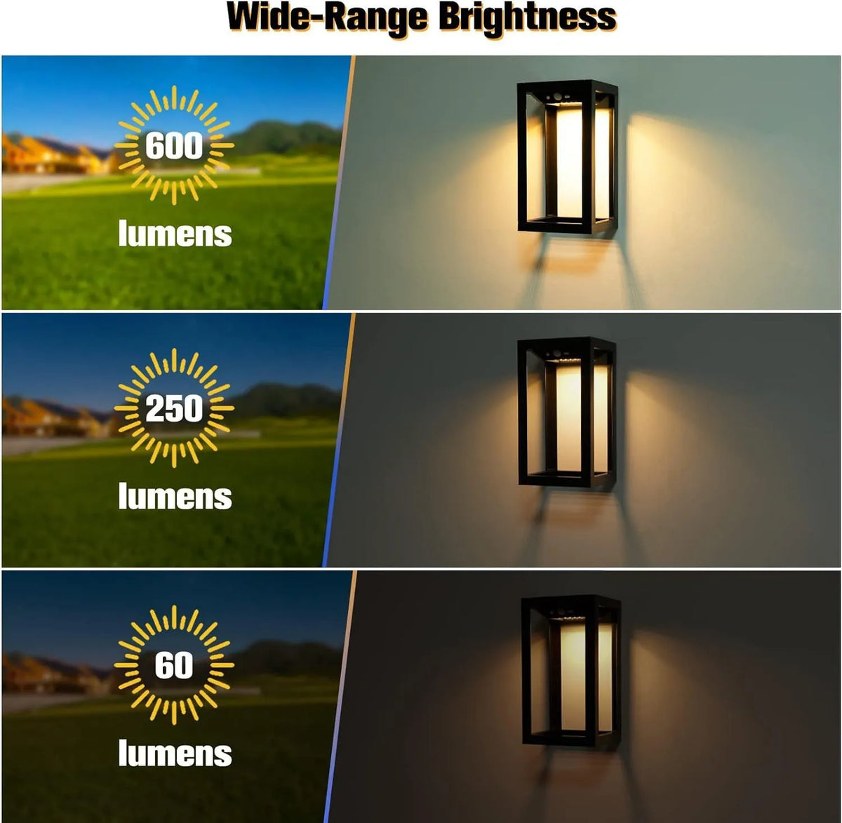 Modern solar outdoor wall lamp with IP65 waterproof rating for garden and courtyard lighting