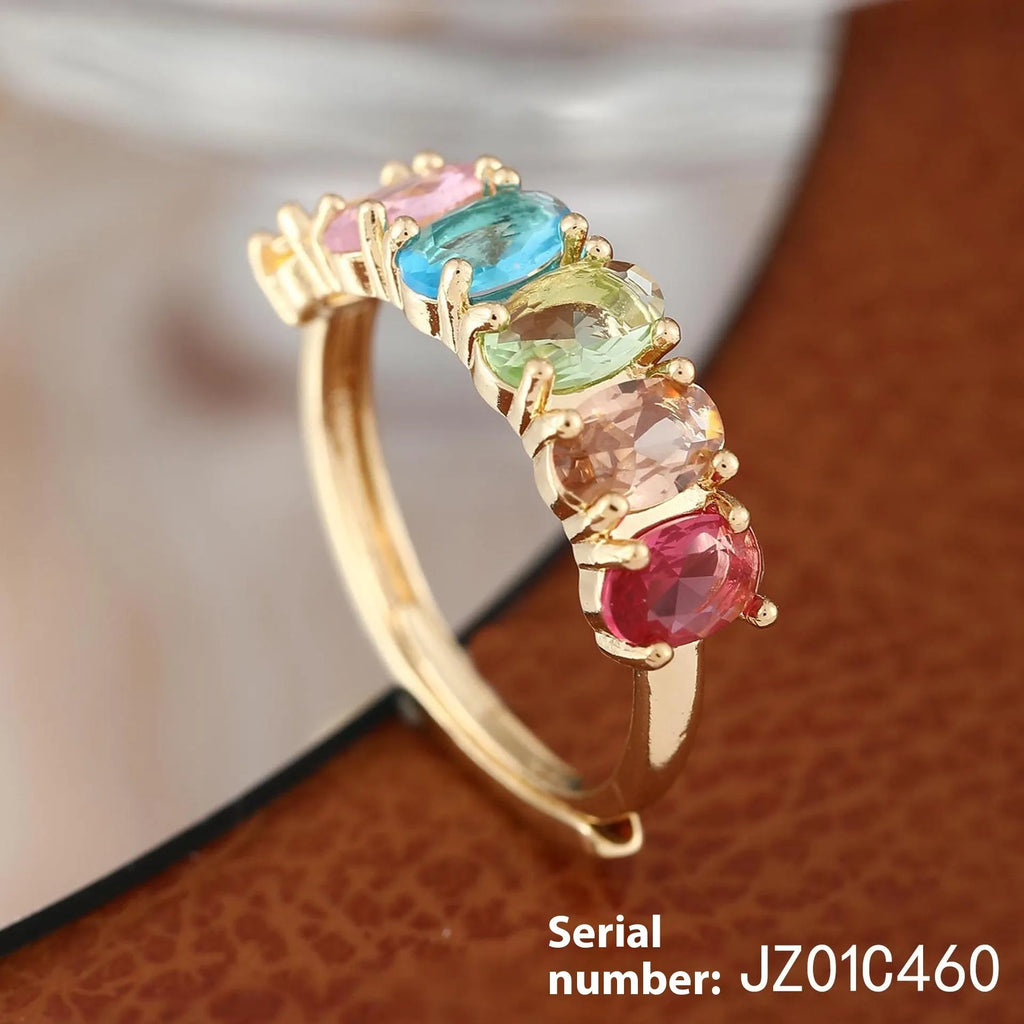 Adjustable gold zircon ring for women with retro styling on copper base