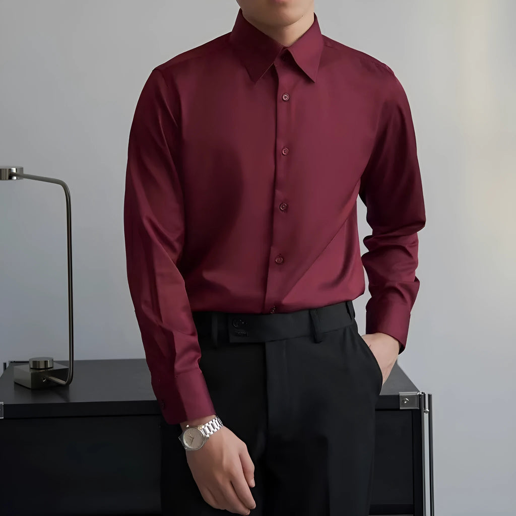Men's black loose cardigan shirt with long sleeves in Korean slim fit style